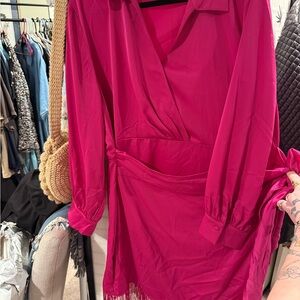 Arula hott pink fringe wrap front dress, size B